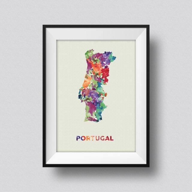 Portugal Watercolor Map Art Print Ink Splash Poster Canvas