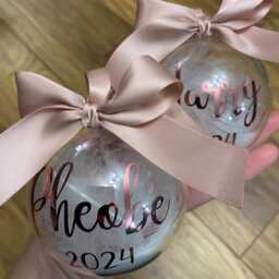 Personalised Filled Bauble - First Christmas Name Baby Gift 2025 Feather Snow - thumbnail 3
