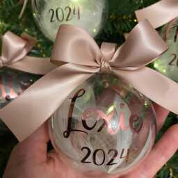 Personalised Filled Bauble - First Christmas Name Baby Gift 2025 Feather Snow - thumbnail 2