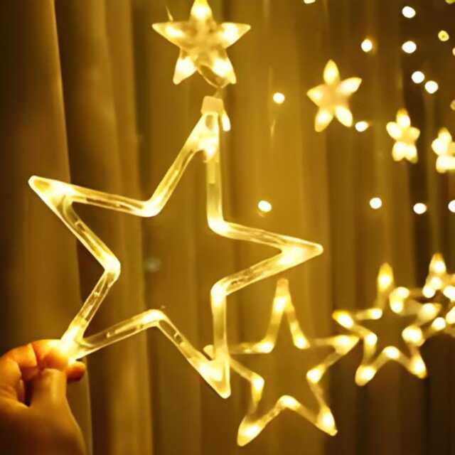 Waterproof Star Curtain Lights, Warm White Led, 8 Modes, Outdoor Indoor Fairy String Lights For Weddings, Christmas, Birthday - image 1