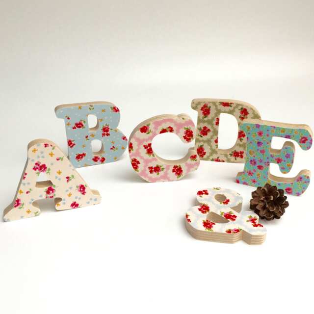 Wooden Alphabet Large Letters Standing Custom Name Initials Girls Door Toy Boxes Wall Decoration Floral Prints Cotton Projects Pink Purple - image 1