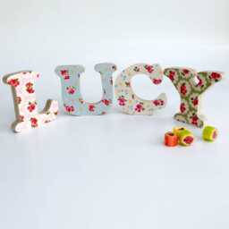 Wooden Alphabet Large Letters Standing Custom Name Initials Girls Door Toy Boxes Wall Decoration Floral Prints Cotton Projects Pink Purple - thumbnail 2