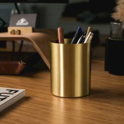 Solid Brass Pen Holder - Sleek Desk Organizer - thumbnail 2