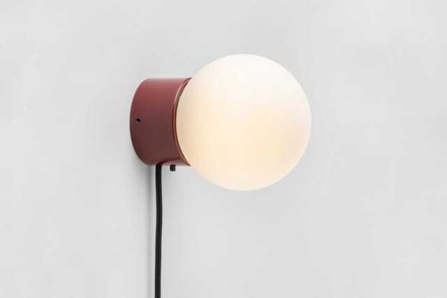 Zoe Wall Sconce Burgundy Red Plug-In On/Off Switch White Sphere Milk Glass Globe Plafond Bedside Lamp - image 1