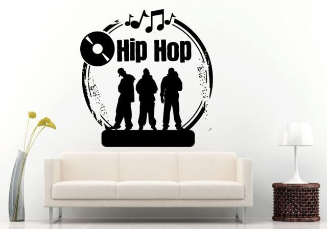 Hip Hop Music Genre Stamp With Vinyl Record & Notes Wall Decal Sticker Mural Room Decor L718 - image 1
