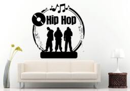 Hip Hop Music Genre Stamp With Vinyl Record & Notes Wall Decal Sticker Mural Room Decor L718 - thumbnail 1