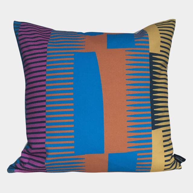 Square Combed Stripe Cushion - Terracotta , Blue + Yellow - image 1