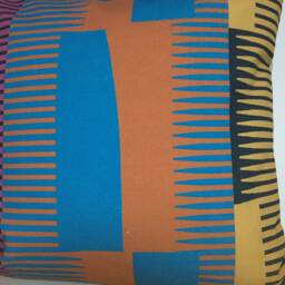 Square Combed Stripe Cushion - Terracotta , Blue + Yellow - thumbnail 2