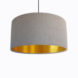 Dove Grey Lampshade in Linen With Gold Lining, Textured Large Plain Ceiling Lightshade