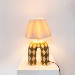 Handmade Green Diamond Ceramic Lamp Artisan Home Lighting - thumbnail 3