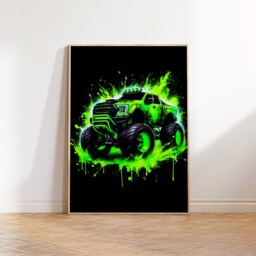 Neon Monster Truck Print Set - Kids Bedroom Artwork - Of 3 Posters Car Wall Art Boys Room Home Decor Boy Trucks Picture Poster - thumbnail 2