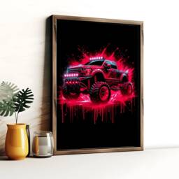 Neon Monster Truck Print Set - Kids Bedroom Artwork - Of 3 Posters Car Wall Art Boys Room Home Decor Boy Trucks Picture Poster - thumbnail 3