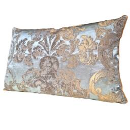 Silk Brocade Throw Pillow Cushion Cover Rubelli Fabric Aqua Blue & Gold Barbarigo Pattern - Made in Italy - thumbnail 4