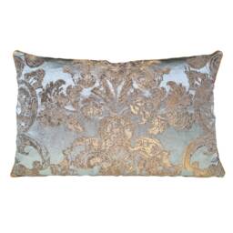 Silk Brocade Throw Pillow Cushion Cover Rubelli Fabric Aqua Blue & Gold Barbarigo Pattern - Made in Italy - thumbnail 1