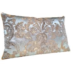 Silk Brocade Throw Pillow Cushion Cover Rubelli Fabric Aqua Blue & Gold Barbarigo Pattern - Made in Italy - thumbnail 3