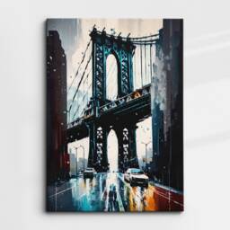 New York Manhattan Bridge Abstract Modern Painting Dark Blue America Wall Art, Framed Canvas Poster Print, Home/Office Room Decor, Gifts - thumbnail 3