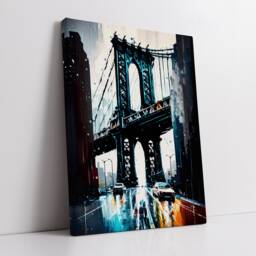 New York Manhattan Bridge Abstract Modern Painting Dark Blue America Wall Art, Framed Canvas Poster Print, Home/Office Room Decor, Gifts - thumbnail 2