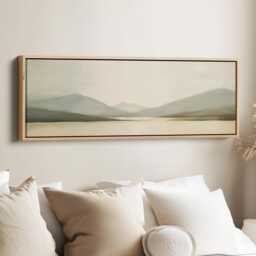 Narrow Horizontal Landscape Wall Art Sage Cream Panoramic Canvas Print For Bedroom Living Room Above Bed