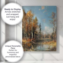 Autumn Birch Trees Woodland Lake Scenic Landscape Canvas Wall Art Print Decor Picture Ready To Hang - thumbnail 3