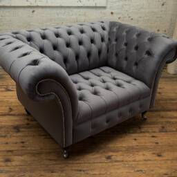 British Handmade Grey Velvet Fabric Chesterfield Snuggle Chair, Armchair - thumbnail 2