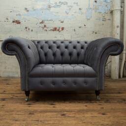British Handmade Grey Velvet Fabric Chesterfield Snuggle Chair, Armchair - thumbnail 3