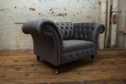 British Handmade Grey Velvet Fabric Chesterfield Snuggle Chair, Armchair
