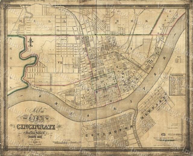 Old Map Of Cincinnati Historic 1838 Ohio Street Restoration Style Fine Art Print Wall Map Home Decor Gift - image 1