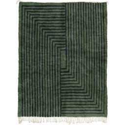 Modern Moroccan Wool Rug - Handwoven Green & Black Geometric Design - Berber Carpet Minimalist Area - thumbnail 3