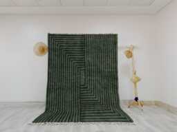 Modern Moroccan Wool Rug - Handwoven Green & Black Geometric Design - Berber Carpet Minimalist Area - thumbnail 1