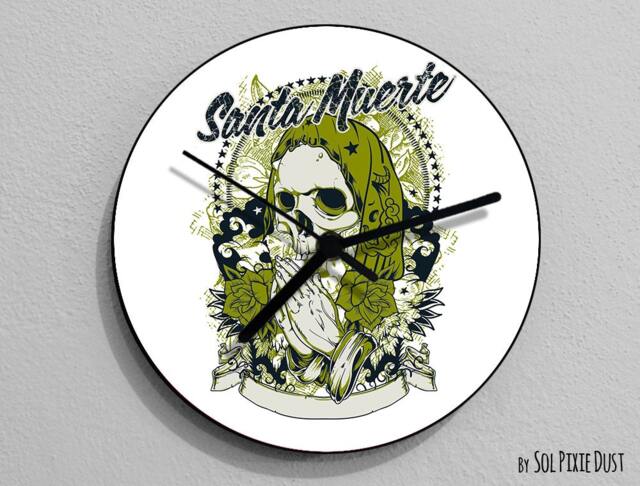 Santa Muerte Sugar Skull - Day Of The Dead -Dia De Los Muertos Calavera Wall Clock - image 1