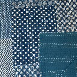 Patchwork Kantha Indigo Quilt Handmade Printed Gudari Quilts Boho Blanket Hand Stitched Quilt Throw Bed Cover Bedspread Cover - thumbnail 2