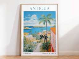 Antigua Travel Print, Vintage Poster, Caribbean Beach Sea Art, Travel Gift - thumbnail 1