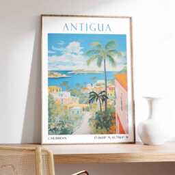 Antigua Travel Print, Vintage Poster, Caribbean Beach Sea Art, Travel Gift - thumbnail 2