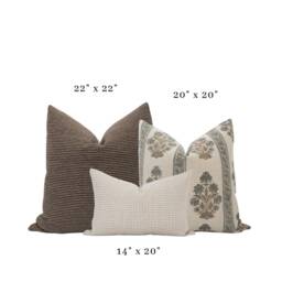 Brown & Blue Pillow Cover Set Block Print Farmhouse Throw Floral Gingham - thumbnail 2
