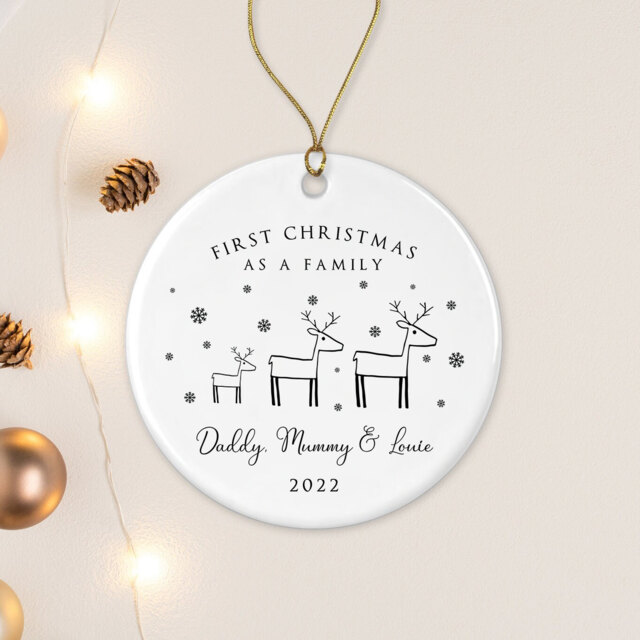 First Christmas As A Family - Tree Decoration Ornament Ceramic Bauble Keepsake Gift For Child & Partner Personalised New - image 1