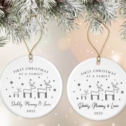 First Christmas As A Family - Tree Decoration Ornament Ceramic Bauble Keepsake Gift For Child & Partner Personalised New - thumbnail 2