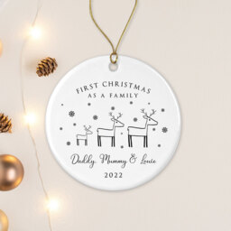 First Christmas As A Family - Tree Decoration Ornament Ceramic Bauble Keepsake Gift For Child & Partner Personalised New - thumbnail 1