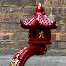 Red Japanese Pagoda Statue Oriental Stone Lantern Zen Temple Sculpture Asian Outdoor Ornament Handmade Concrete Decor Lover Gift - thumbnail 4