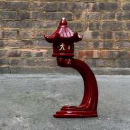 Red Japanese Pagoda Statue Oriental Stone Lantern Zen Temple Sculpture Asian Outdoor Ornament Handmade Concrete Decor Lover Gift