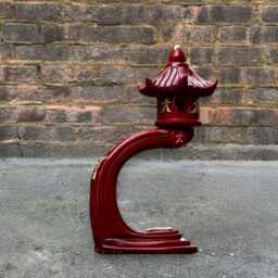 Red Japanese Pagoda Statue Oriental Stone Lantern Zen Temple Sculpture Asian Outdoor Ornament Handmade Concrete Decor Lover Gift - thumbnail 3