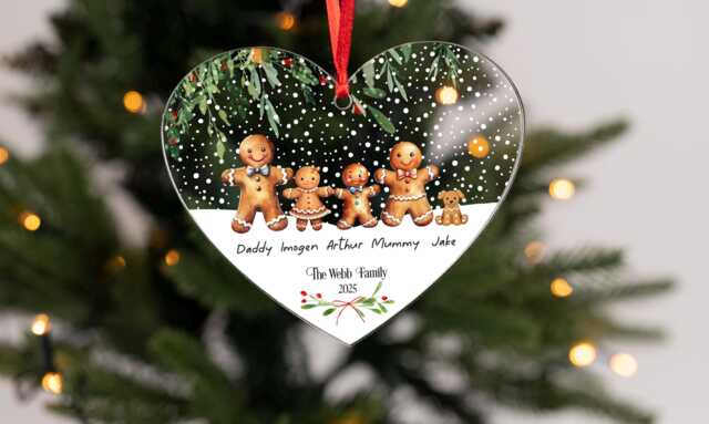 Personalised Gingerbread Family Acrylic Bauble Christmas Tree Ornament Decoration Heart - image 1