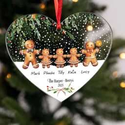 Personalised Gingerbread Family Acrylic Bauble Christmas Tree Ornament Decoration Heart - thumbnail 2