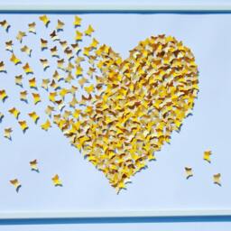 Handmade 3D Paper Art, White & Yellow Butterfly Heart, Framed Wall Decor - thumbnail 3
