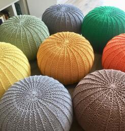 Crochet Mustard Pouf Ottoman Knit Footstool Knitted Pouffe Floor Kids Nurcery Decor Unstuffed