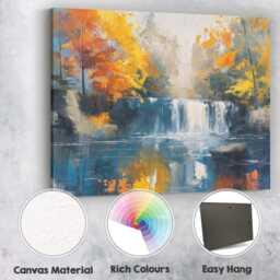Golden Autumn Waterfall Forest Landscape Painting Canvas Wall Art Print Decor Picture Ready To Hang - thumbnail 2