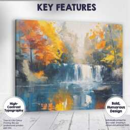 Golden Autumn Waterfall Forest Landscape Painting Canvas Wall Art Print Decor Picture Ready To Hang - thumbnail 1