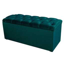 Emerald Green Buttoned Storage Box - Velvet Ottoman Handmade in Britain - thumbnail 1