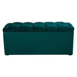 Emerald Green Buttoned Storage Box - Velvet Ottoman Handmade in Britain - thumbnail 3