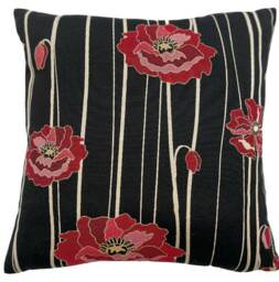 Red Poppy Throw Pillow Case Jacquard Woven Fabric Floral Cushion Cover 16-24