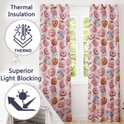 Cute Kawaii Donut Cake Dessert Pink Gingham Seamless Pattern Readymade Eyelet Ring Top Thermal 100% Blackout Curtains - thumbnail 3